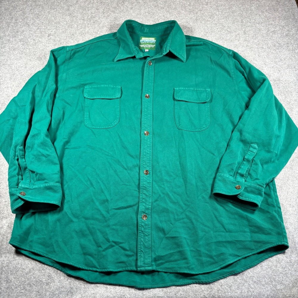 Big Bud Press Overshirt Emerald Green 100% Cotton Twill Button Up Mens 2XL USA